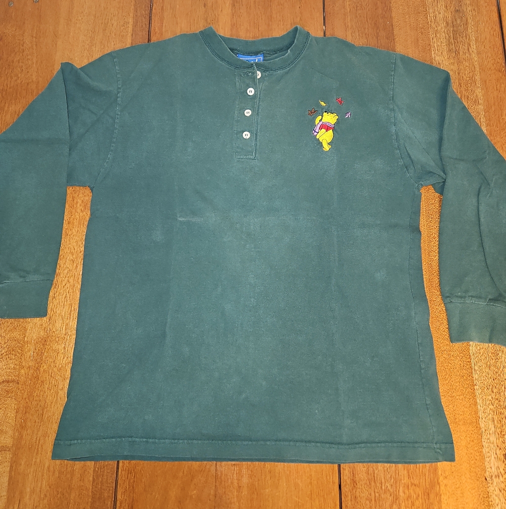 Disney Dark Green Long-Sleeve Henley Winnie the Pooh Embroidery